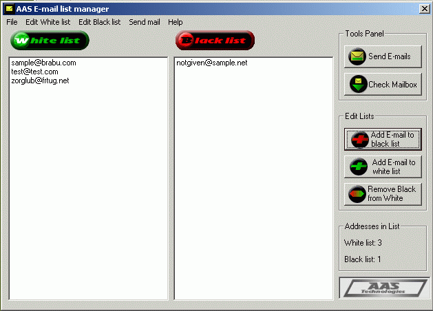 AAS E-Mail List Manager Screenshot